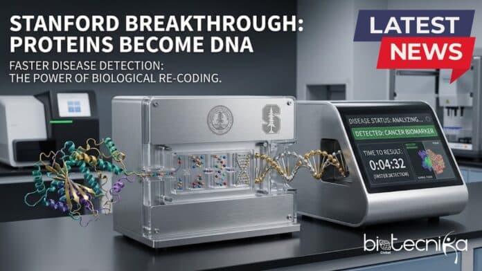 Stanford University scientists convert proteins into DNA, enabling faster and more sensitive disease detection using advanced sequencing technology.