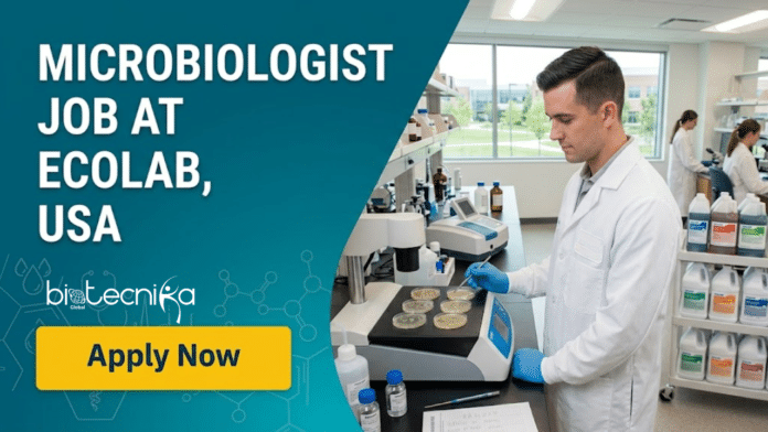 Microbiologist Job at Ecolab. Microbiology Candidates, Apply Now & Earn Upto $99,200.00. Job Opportunity in the USA.