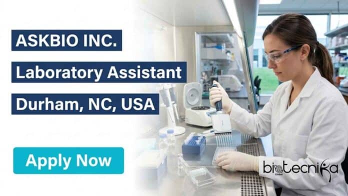 Lab assistant job at AskBio Inc in Durham, NC. Explore AskBio careers in gene therapy, biology job opportunities, qualifications, responsibilities, and application details.