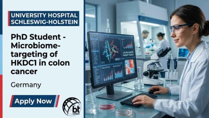 PhD vacancy in Germany for microbiome and colon cancer research at University Hospital Schleswig-Holstein. Apply before June 23, 2026.