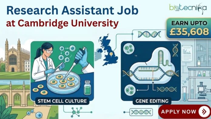 Research Assistant Job at Cambridge University. Earn Upto £35,608. Biological Science Candidates, Apply Now for this Opportunity in the UK.