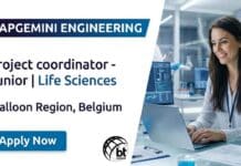 Project Coordinator Job in Belgium | Join Capgemini Engineering Team | Apply Online Apply for a Project Coordinator Job at Capgemini Engineering in Belgium. Explore this Life Sciences job, responsibilities, qualifications, and career opportunities in pharmaceutical project management.