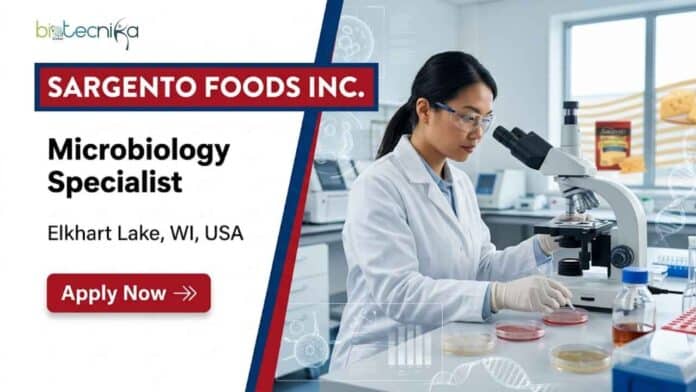 Apply for a Microbiology Specialist microbiology job at Sargento Foods in Wisconsin, USA. Explore responsibilities, qualifications, benefits, and career opportunities.