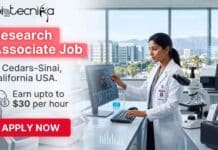 Research Associate Job at Cedars-Sinai | Salary upto $30 per hour | Apply Online Research Associate Job at Cedars-Sinai for Biology Research and stem cell studies in California
