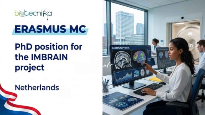 Apply for a PhD position at Erasmus MC, Netherlands, under the IMBRAIN Project. Explore eligibility, responsibilities, qualifications, salary, and application details.