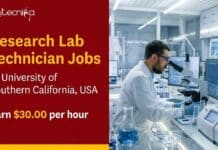 Research Lab Technician Jobs at University of Southern California, USA | Life Sciences Candidates, Apply Now | Earn $30.00 Explore Research Lab Technician Jobs at the University of Southern California. Neuroscience & Alzheimer's Research. Earn $30.00/hr.