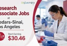 Research Associate Jobs at Cedars-Sinai, Los Angeles | Start Earning Upto $30.46, Apply Now Explore Research Associate Jobs at Cedars-Sinai in Los Angeles. Join the Team at the Smidt Heart Institute Today! Start Earning $30.46.