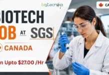 Biotech Job at SGS, Canada | Apply Now & Earn Upto $27.00 /Hour SGS biotech job in Mississauga: apply for a two-year Cell Biology Analyst contract paying $26.00–$27.00 per hour for biology graduates.