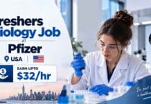 Freshers Biology Job at Pfizer, USA | Apply Online & Earn Upto $32 /hr Freshers Biology Job at Pfizer, USA. Apply Online & Earn Upto $32 /hr. Apply for a 1-year Pharmacology Associate Position.
